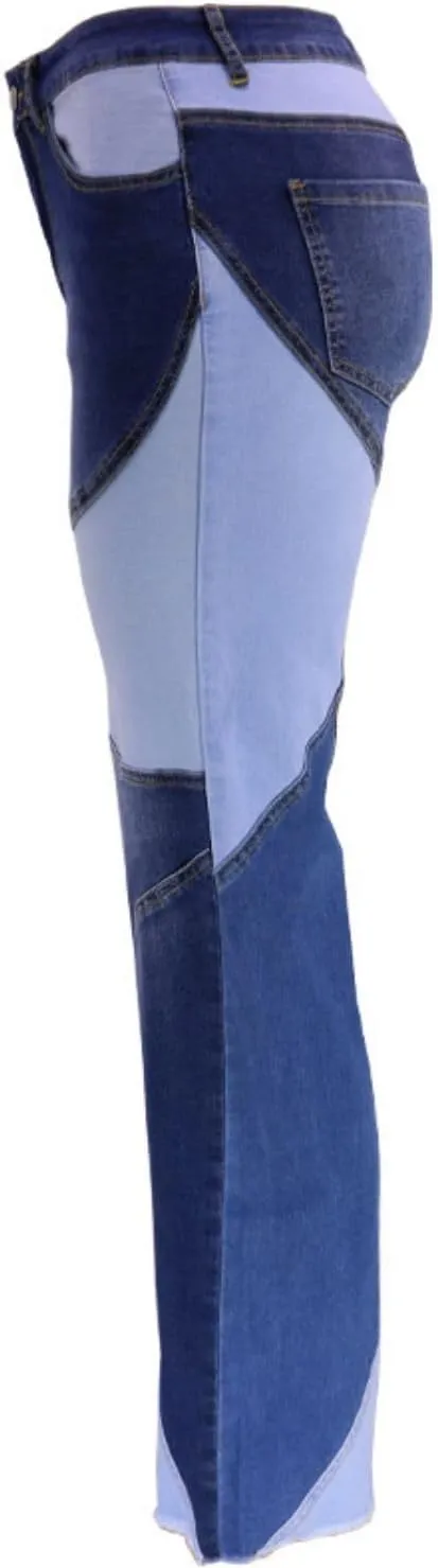 Women's High Waist Patchwork Flared Jeans Stretch Skinny Flare Denim Pants Vintage Bell Bottoms Jeans
