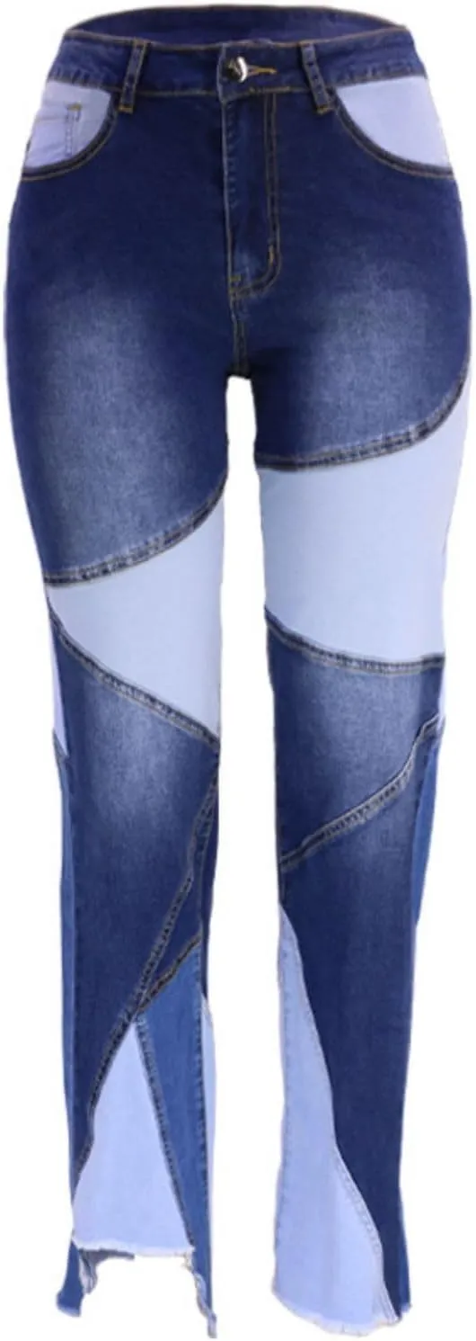 Women's High Waist Patchwork Flared Jeans Stretch Skinny Flare Denim Pants Vintage Bell Bottoms Jeans