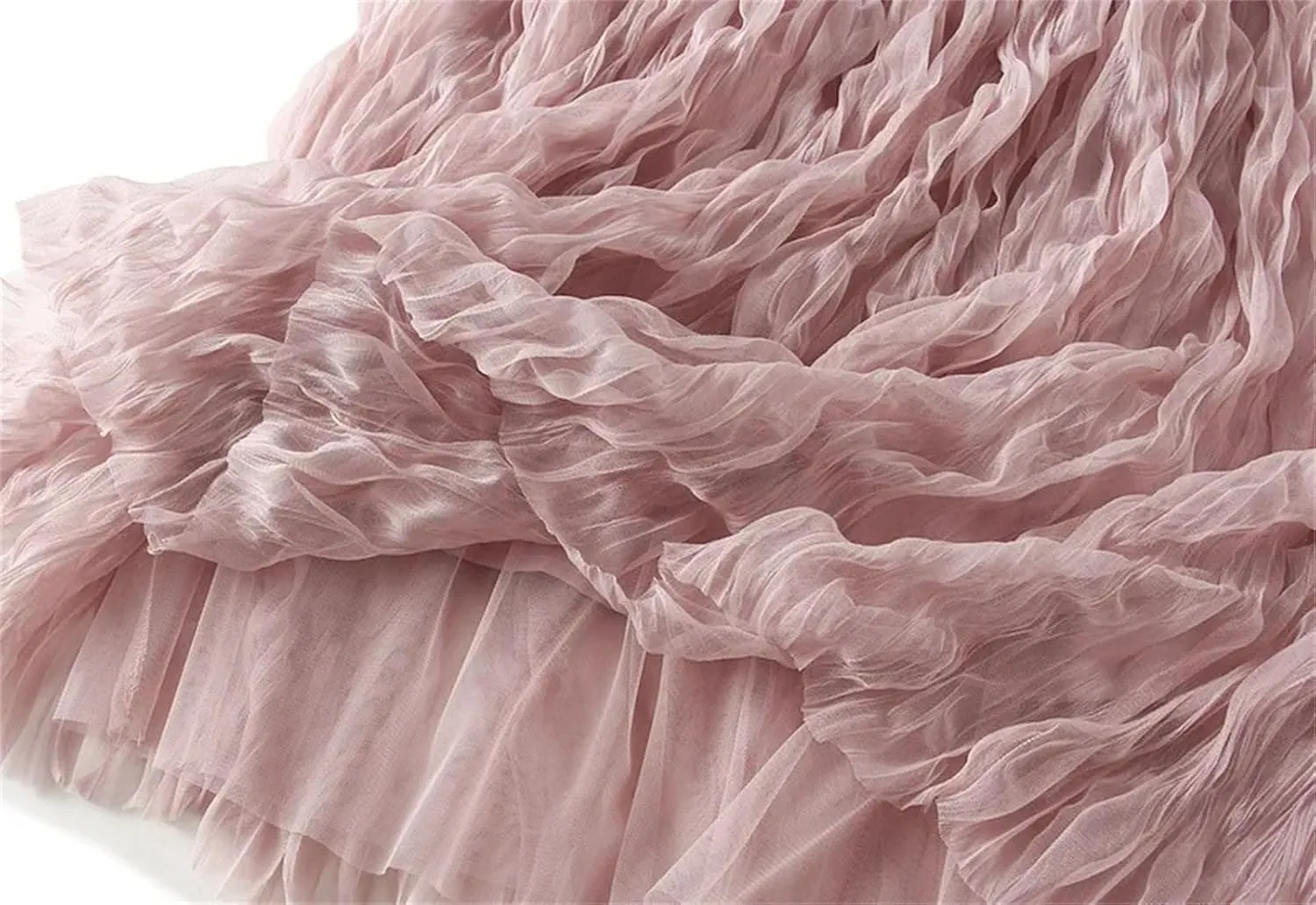 Women's High Waist Tulle Pleated Long Skirt Summer Solid Color Style Mesh A-Line Skirts