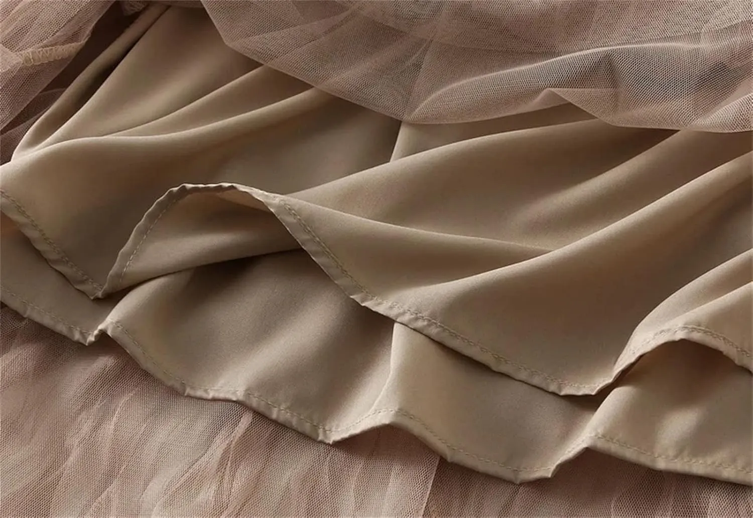Women's High Waist Tulle Pleated Long Skirt Summer Solid Color Style Mesh A-Line Skirts