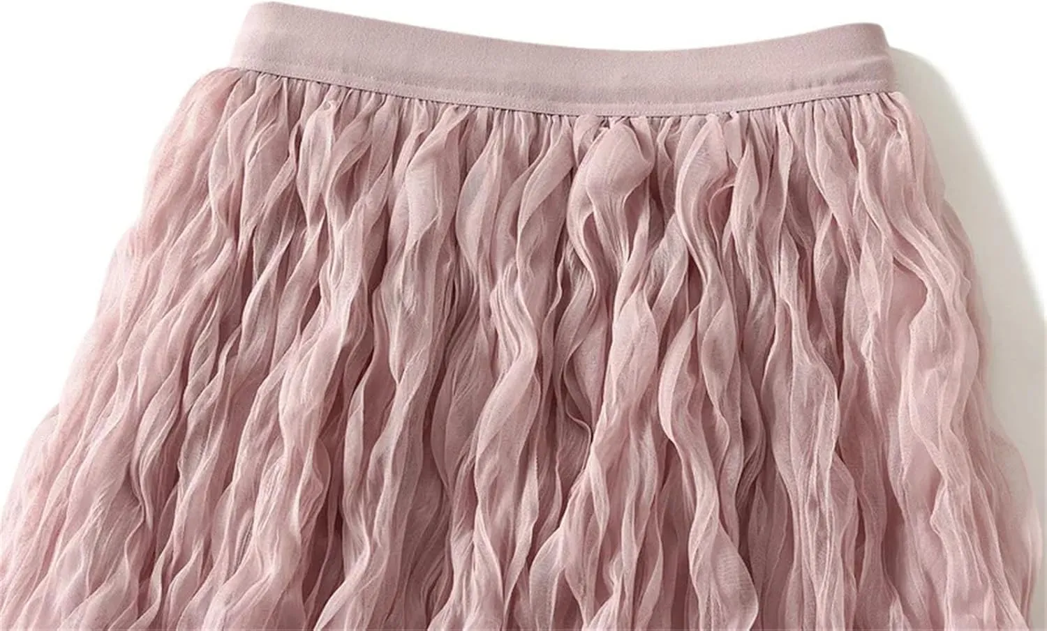 Women's High Waist Tulle Pleated Long Skirt Summer Solid Color Style Mesh A-Line Skirts