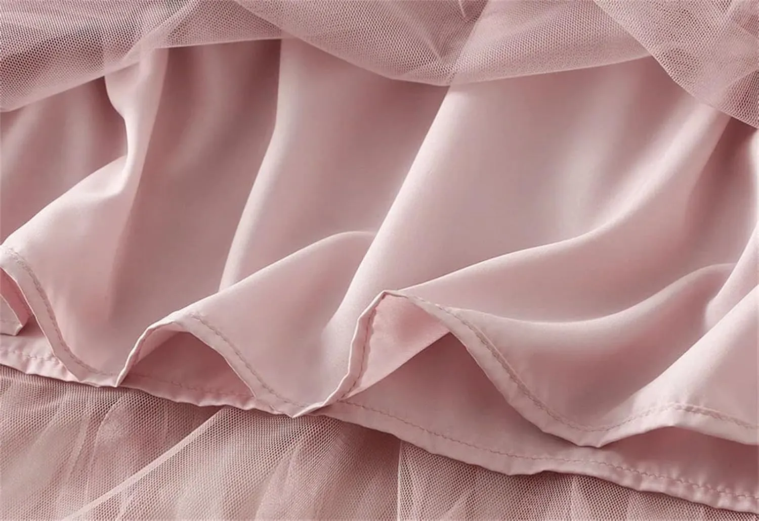 Women's High Waist Tulle Pleated Long Skirt Summer Solid Color Style Mesh A-Line Skirts