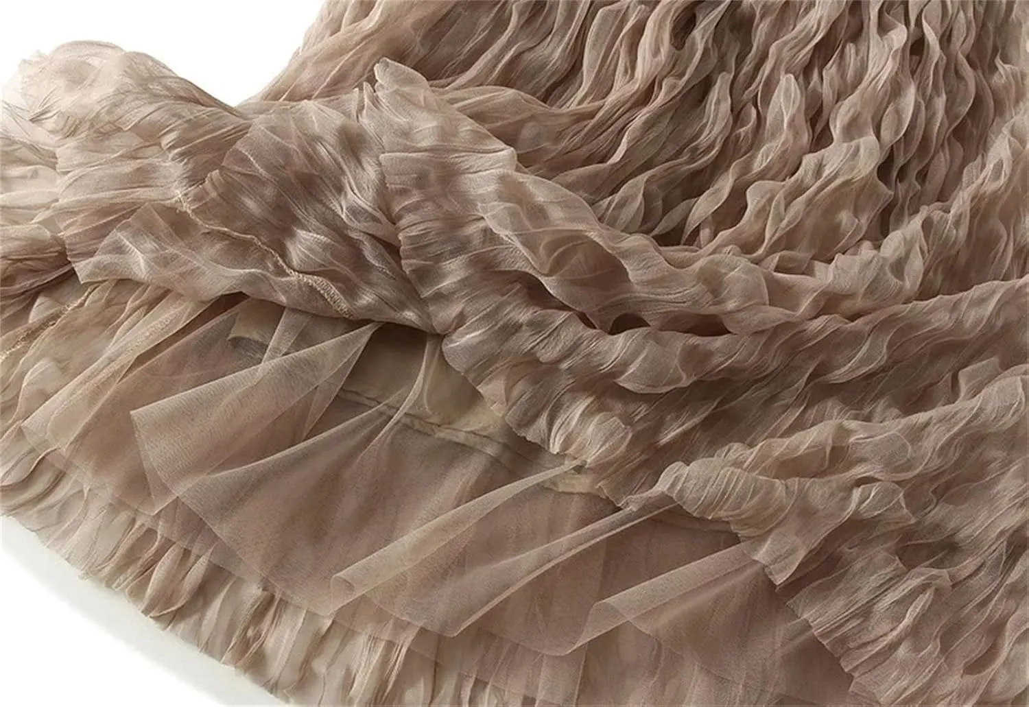 Women's High Waist Tulle Pleated Long Skirt Summer Solid Color Style Mesh A-Line Skirts