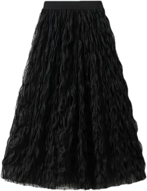Women's High Waist Tulle Pleated Long Skirt Summer Solid Color Style Mesh A-Line Skirts