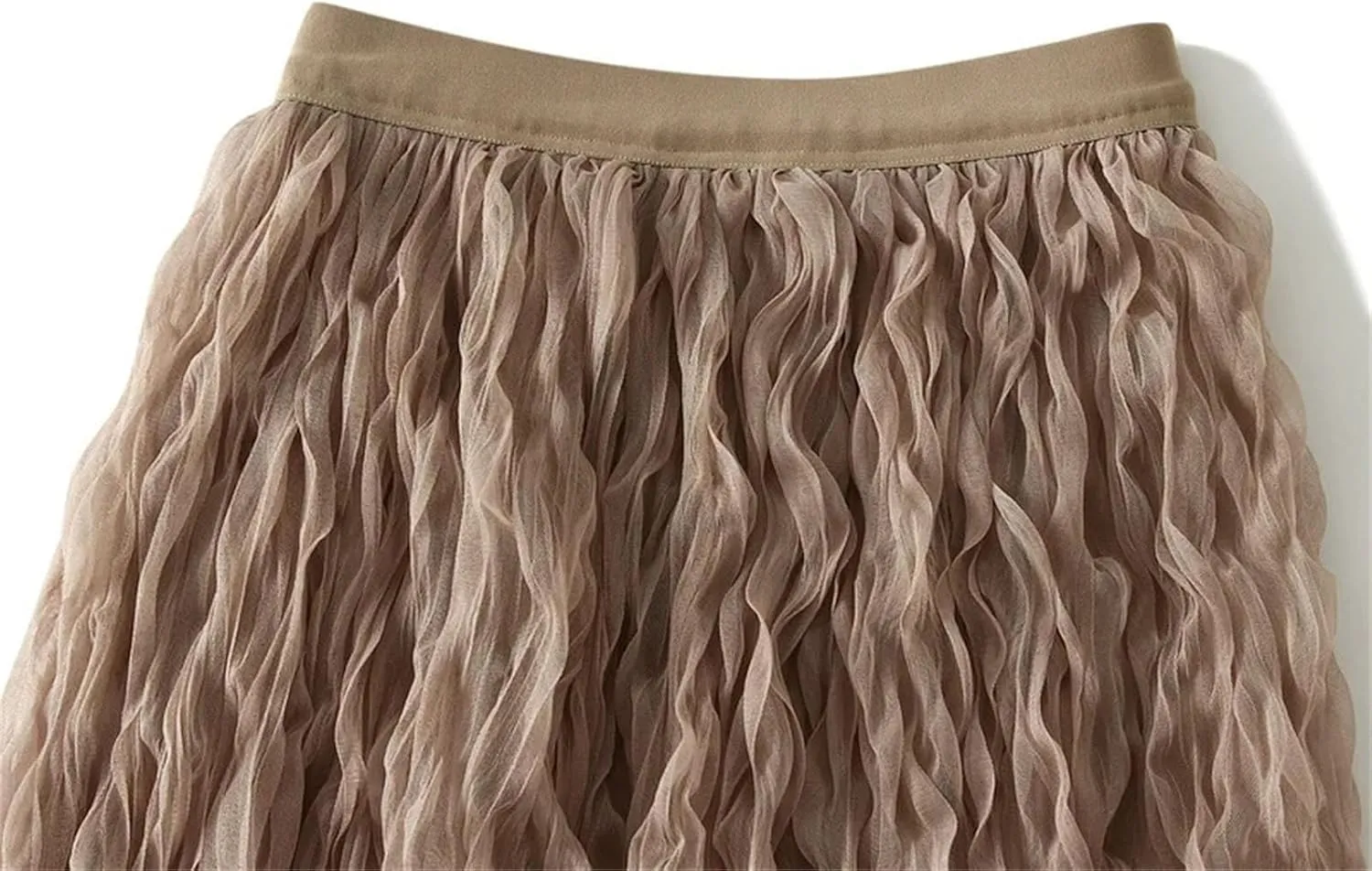 Women's High Waist Tulle Pleated Long Skirt Summer Solid Color Style Mesh A-Line Skirts