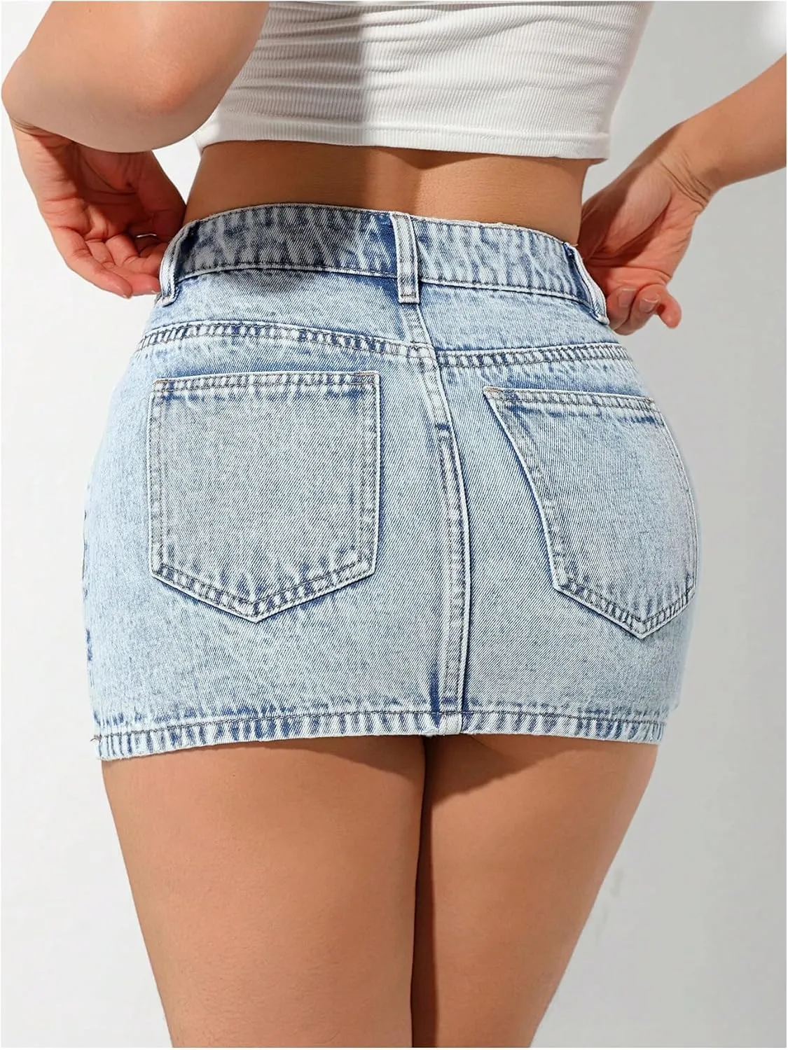 Women's High Waisted Bodycon Mini Jean Skirt Y2K Casual Pencil Denim Skirts