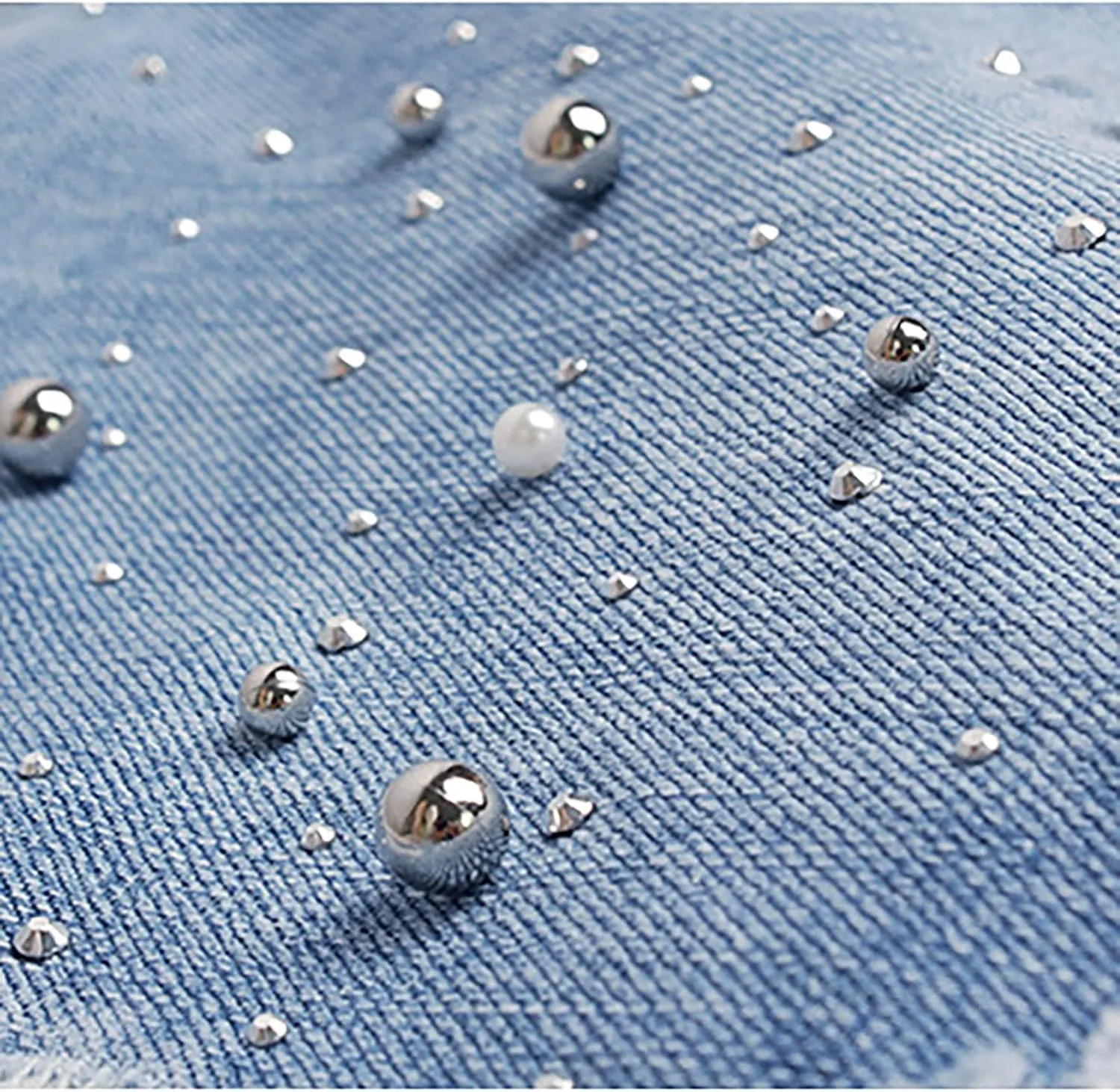 Women's High Waisted Jeans Solid Color Pearl Studded Bead Hot Drill Womens Boxing Shorts Cotton
