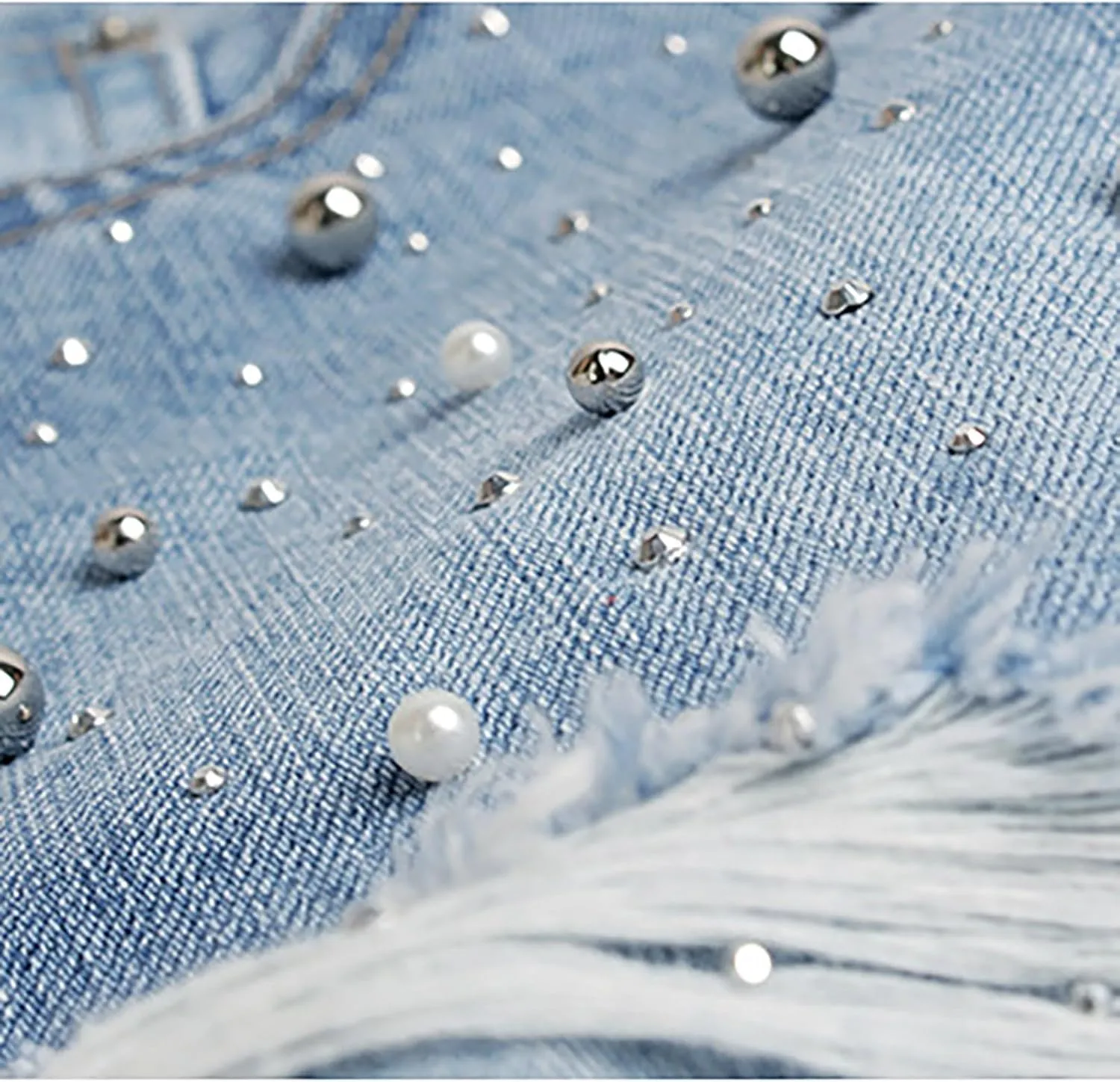 Women's High Waisted Jeans Solid Color Pearl Studded Bead Hot Drill Womens Boxing Shorts Cotton