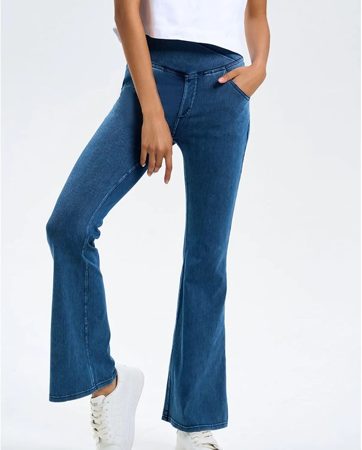 Women's High Waisted Jeans Yoga Trousers Workout Hiking Stretch Elastic Waist Fall Ankle Denim Pant
