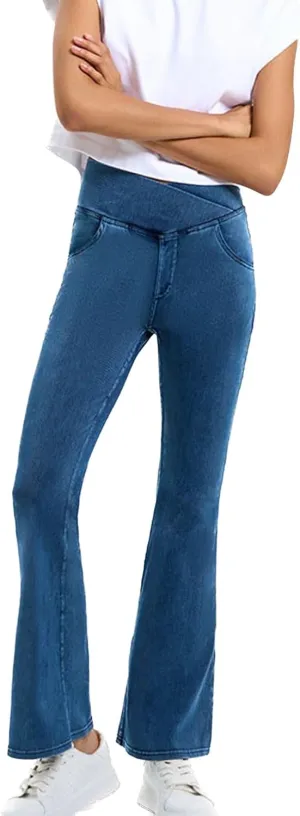 Women's High Waisted Jeans Yoga Trousers Workout Hiking Stretch Elastic Waist Fall Ankle Denim Pant