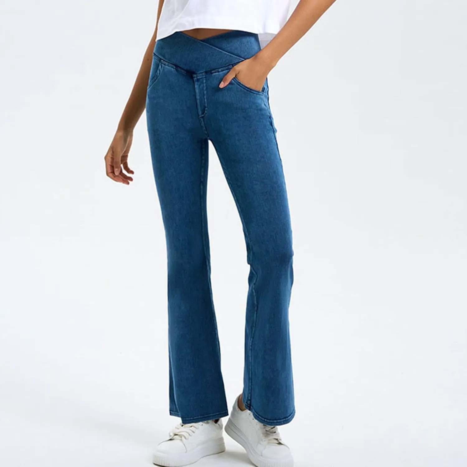 Women's High Waisted Jeans Yoga Trousers Workout Hiking Stretch Elastic Waist Fall Ankle Denim Pant
