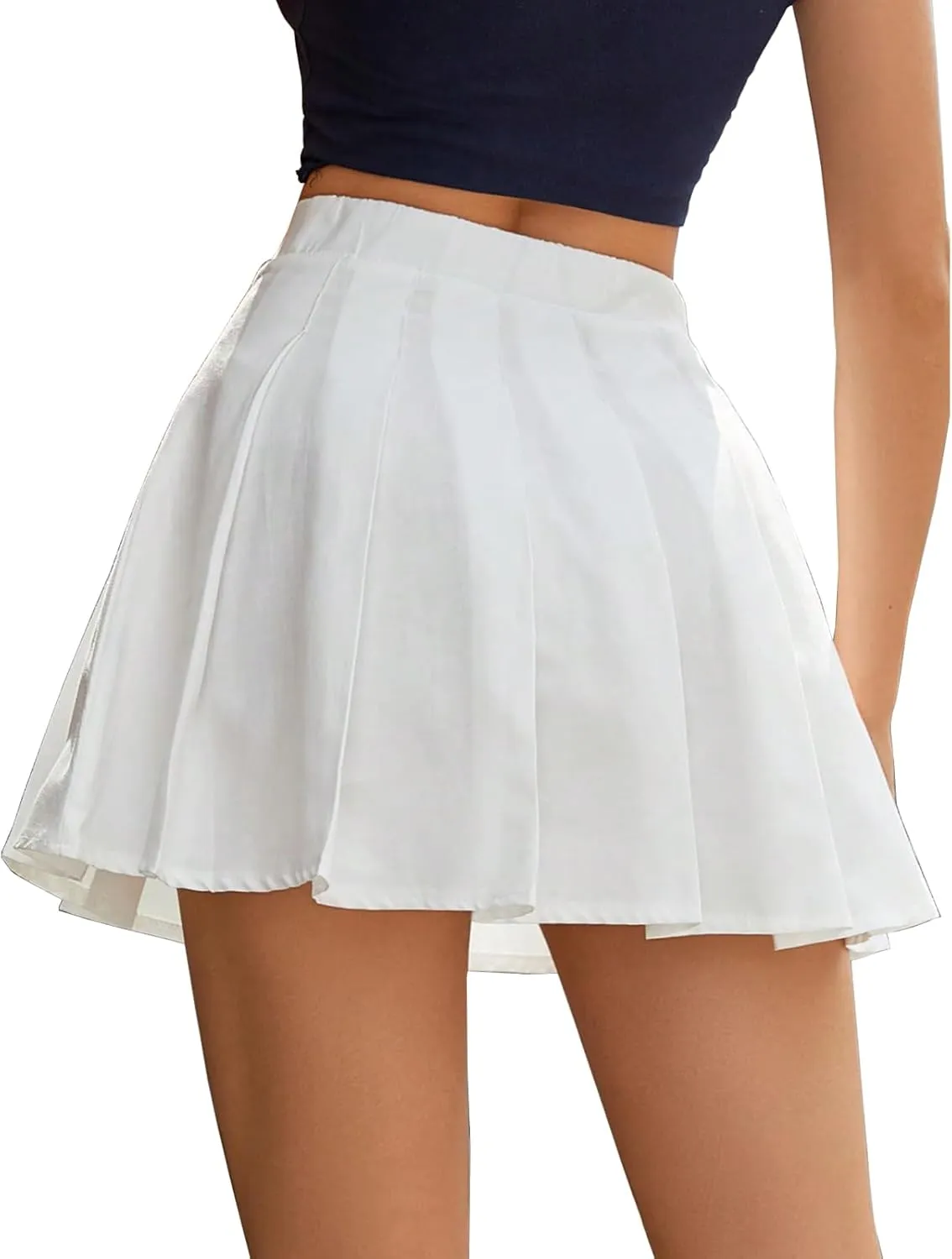 Womens High Waisted Pleated Mini Skirts Solid A Line School Girl Cheer Short Pleated Skirts