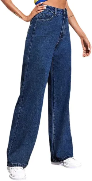 Women's High-Waisted Wide Leg Jeans Vintage Denim Pants Comfortable Casual Loose Fit Retro Style