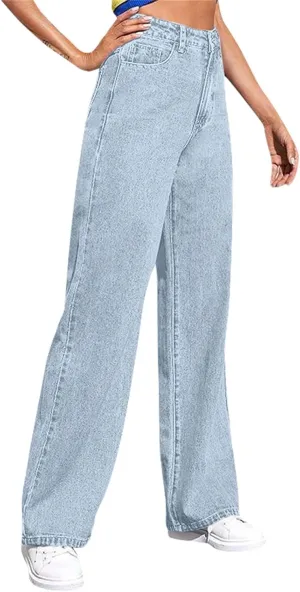 Women's High-Waisted Wide Leg Jeans Vintage Denim Pants Comfortable Casual Loose Fit Retro Style