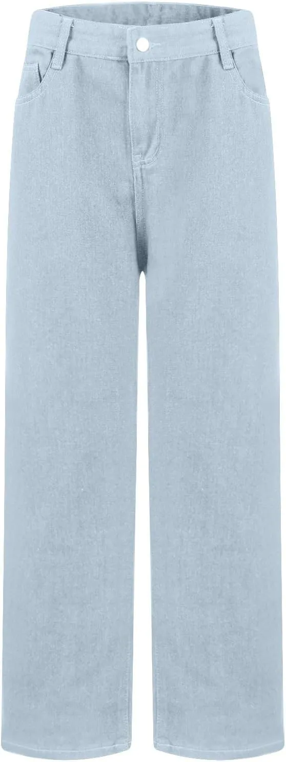 Women's High-Waisted Wide Leg Jeans Vintage Denim Pants Comfortable Casual Loose Fit Retro Style