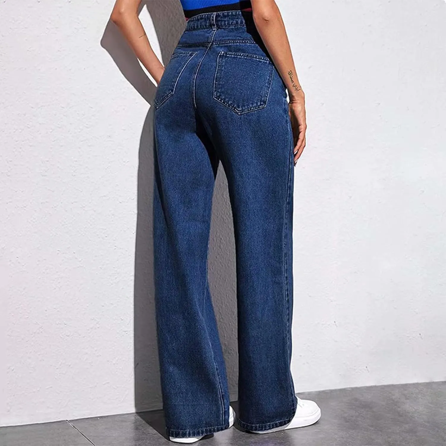 Women's High-Waisted Wide Leg Jeans Vintage Denim Pants Comfortable Casual Loose Fit Retro Style