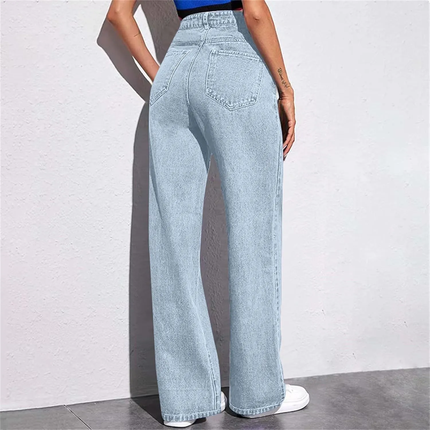 Women's High-Waisted Wide Leg Jeans Vintage Denim Pants Comfortable Casual Loose Fit Retro Style