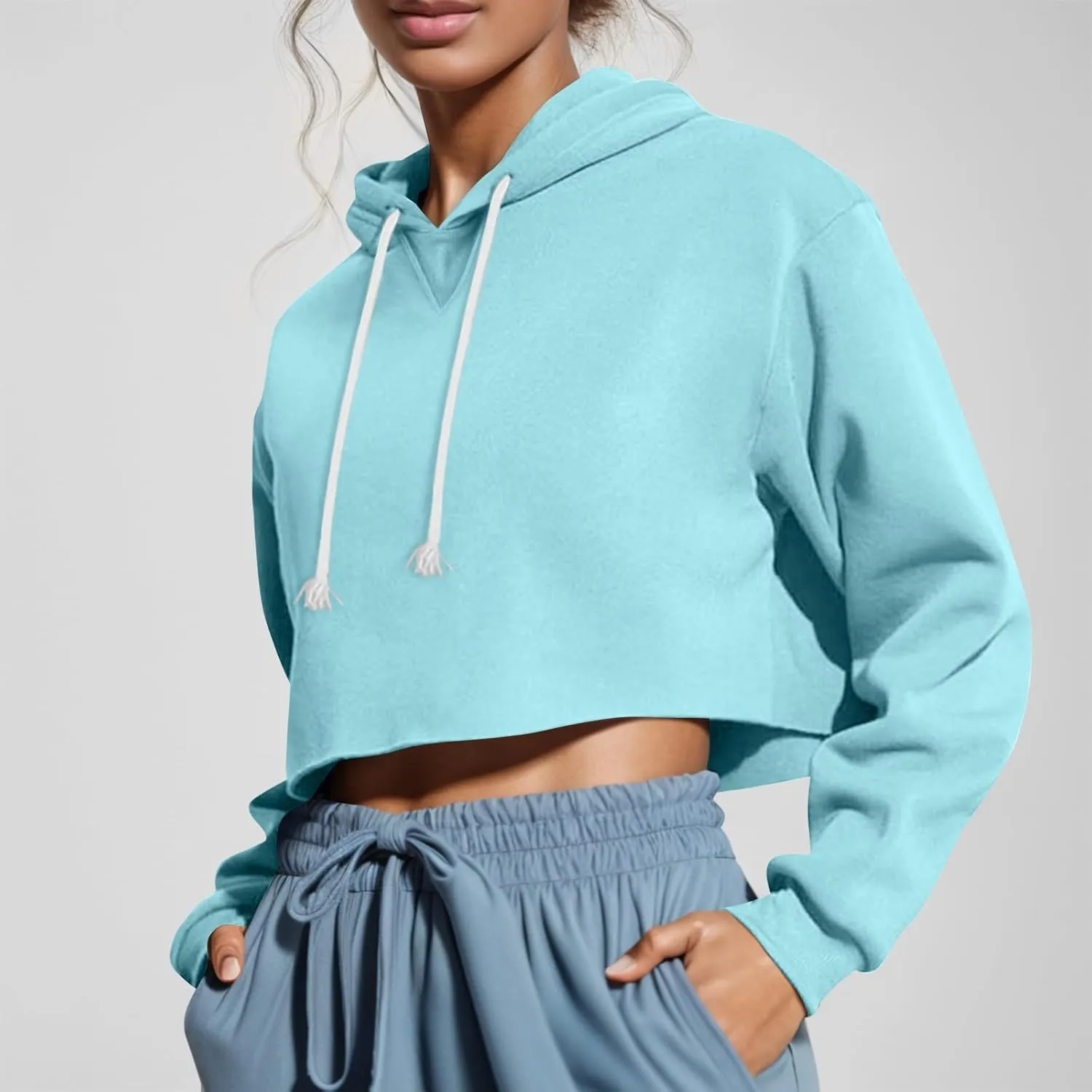 Women'S Hoodies Graphic Long Sleeve Side Slit Zipper Pullover Hoodie Drawstring Crop Tops Fall Solid Color Sweatshirts