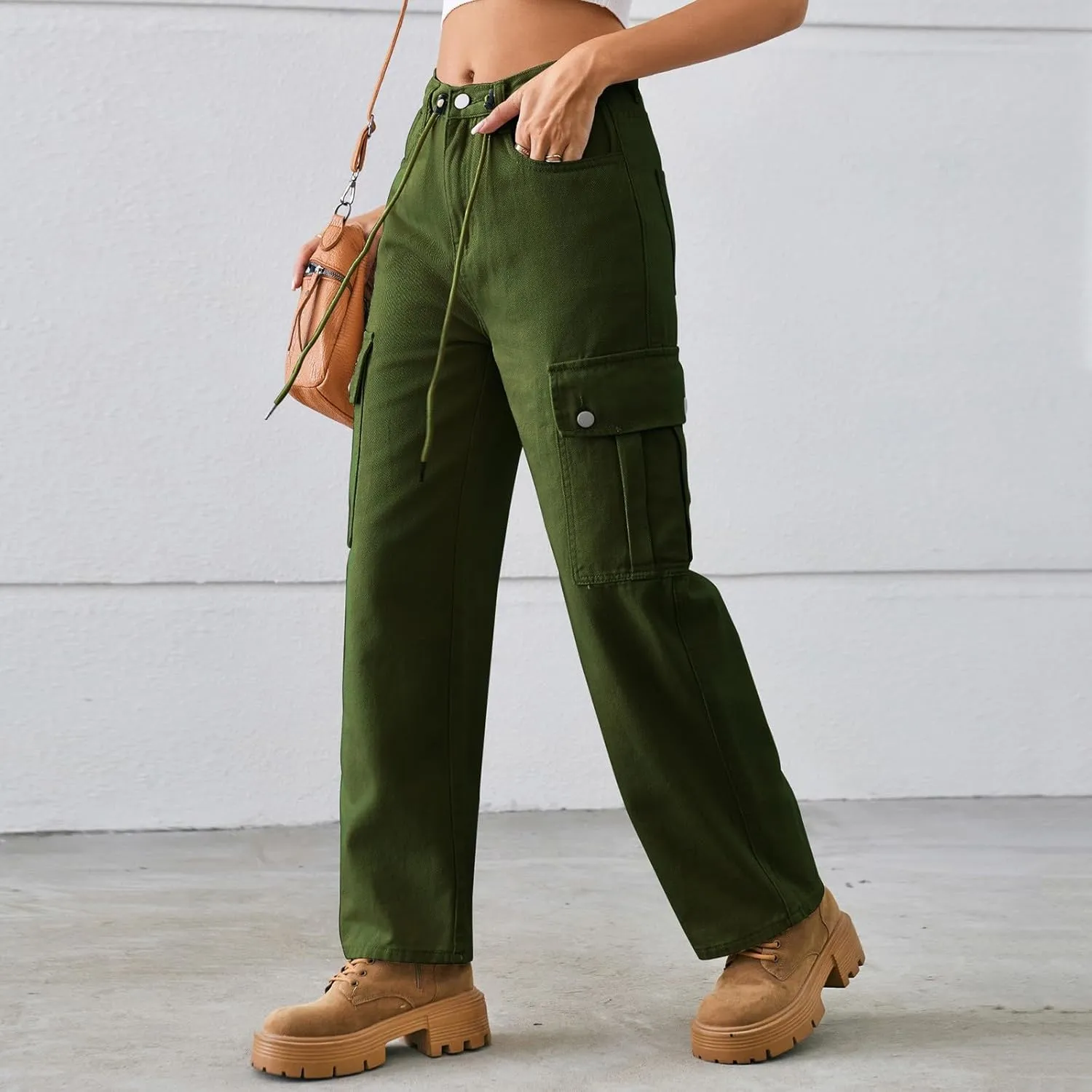 Womens Jeans Casual High Waisted Jeans Stretch Wide Leg Loose Denim Pants with Pockets
