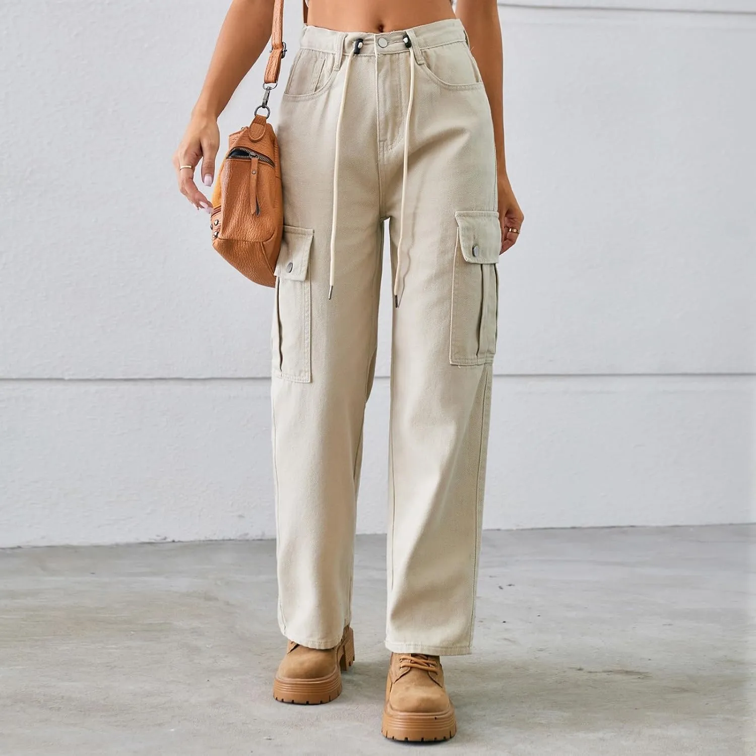 Womens Jeans Casual High Waisted Jeans Stretch Wide Leg Loose Denim Pants with Pockets