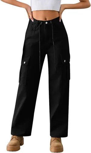 Womens Jeans Casual High Waisted Jeans Stretch Wide Leg Loose Denim Pants with Pockets