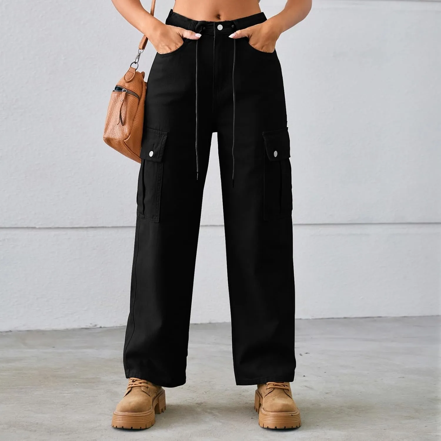 Womens Jeans Casual High Waisted Jeans Stretch Wide Leg Loose Denim Pants with Pockets