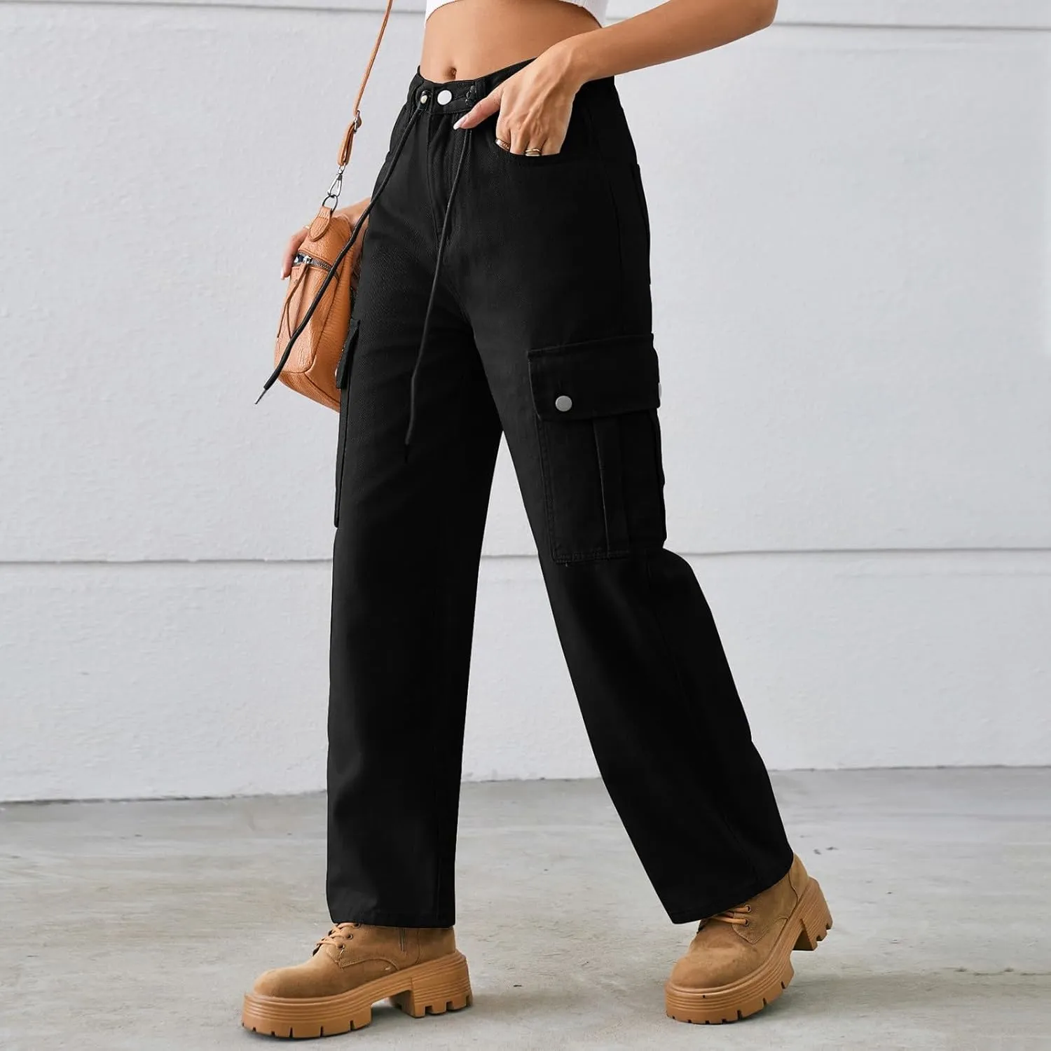 Womens Jeans Casual High Waisted Jeans Stretch Wide Leg Loose Denim Pants with Pockets