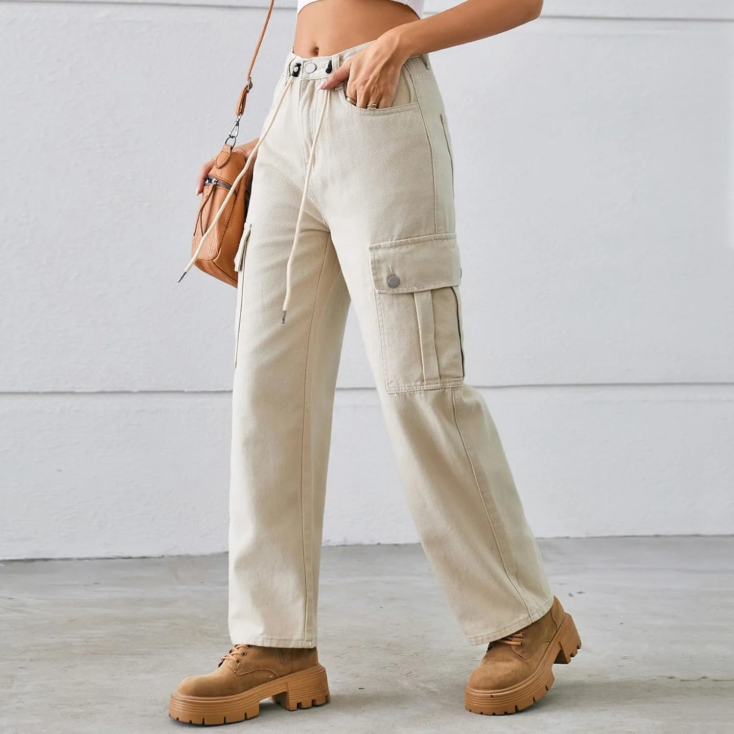 Womens Jeans Casual High Waisted Jeans Stretch Wide Leg Loose Denim Pants with Pockets