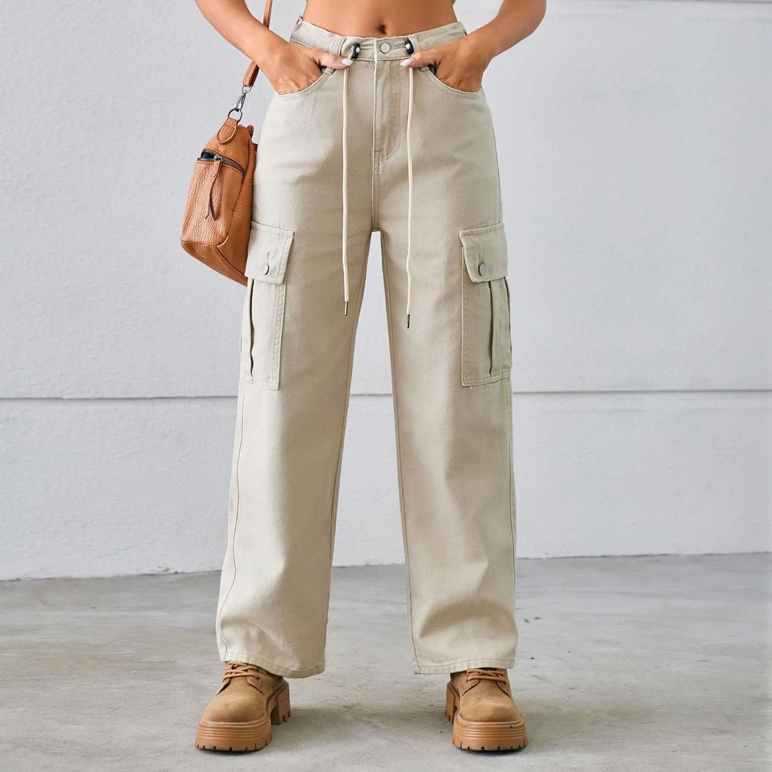 Womens Jeans Casual High Waisted Jeans Stretch Wide Leg Loose Denim Pants with Pockets
