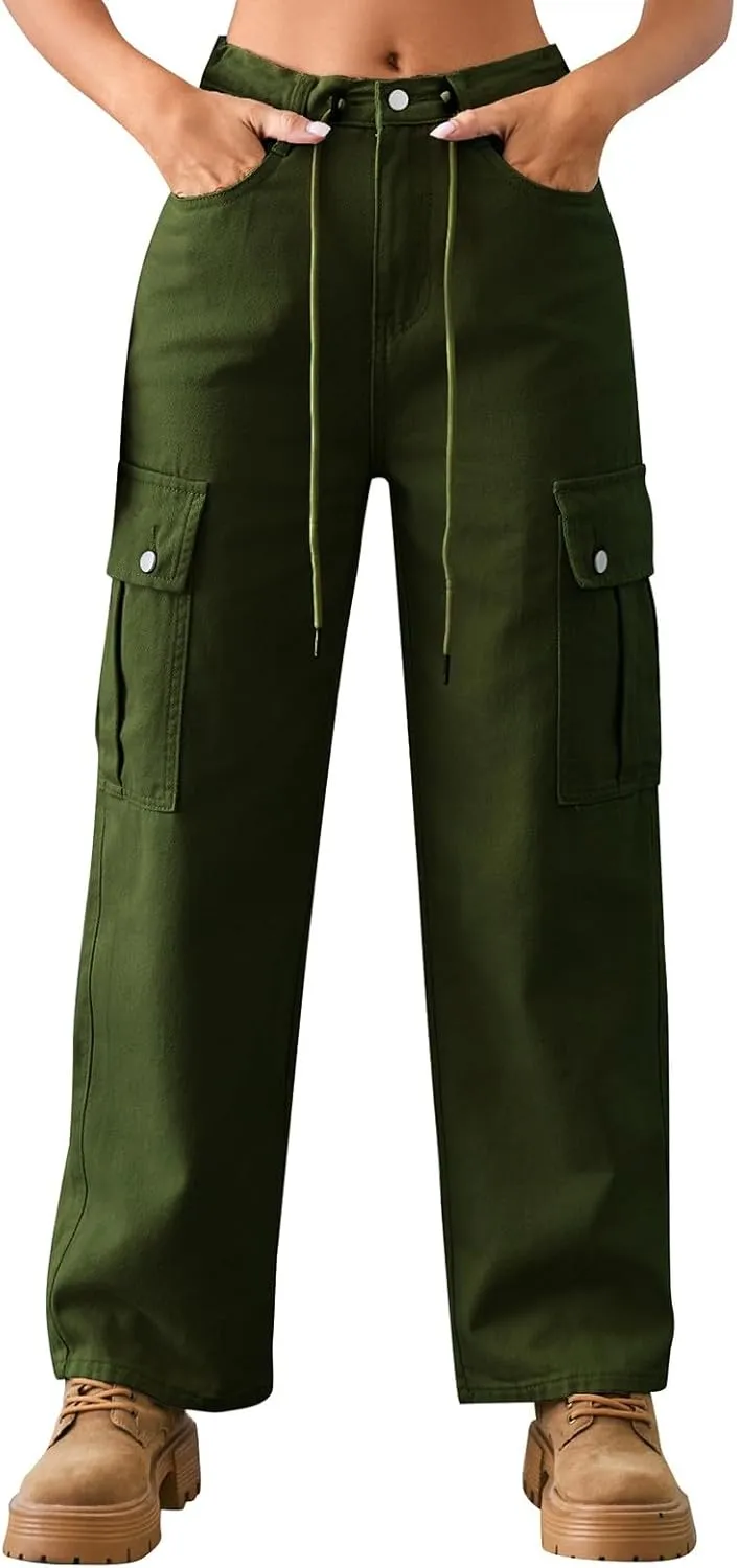 Womens Jeans Casual High Waisted Jeans Stretch Wide Leg Loose Denim Pants with Pockets