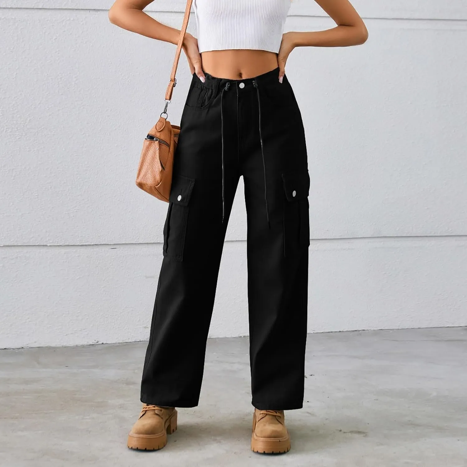 Womens Jeans Casual High Waisted Jeans Stretch Wide Leg Loose Denim Pants with Pockets