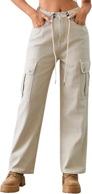 Womens Jeans Casual High Waisted Jeans Stretch Wide Leg Loose Denim Pants with Pockets