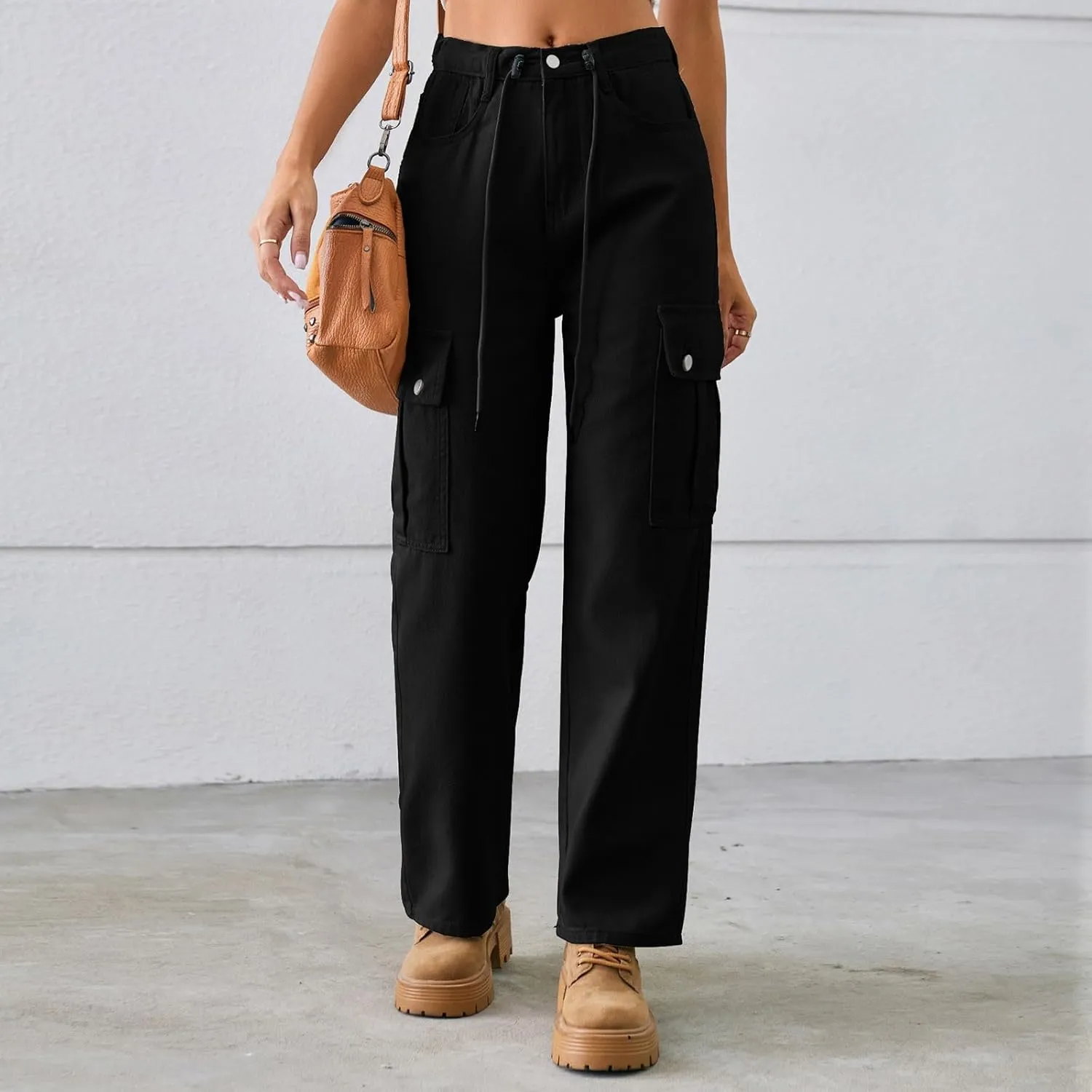 Womens Jeans Casual High Waisted Jeans Stretch Wide Leg Loose Denim Pants with Pockets