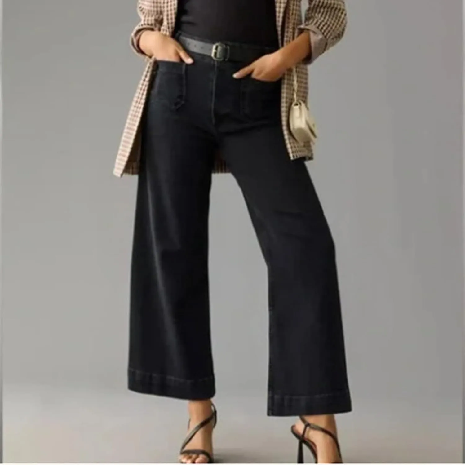Womens Jeans High Waisted Wide Leg Flare Cropped Denim Jeans Straight Leg Stretch Jean Capris Casual Trendy Ankle Pant