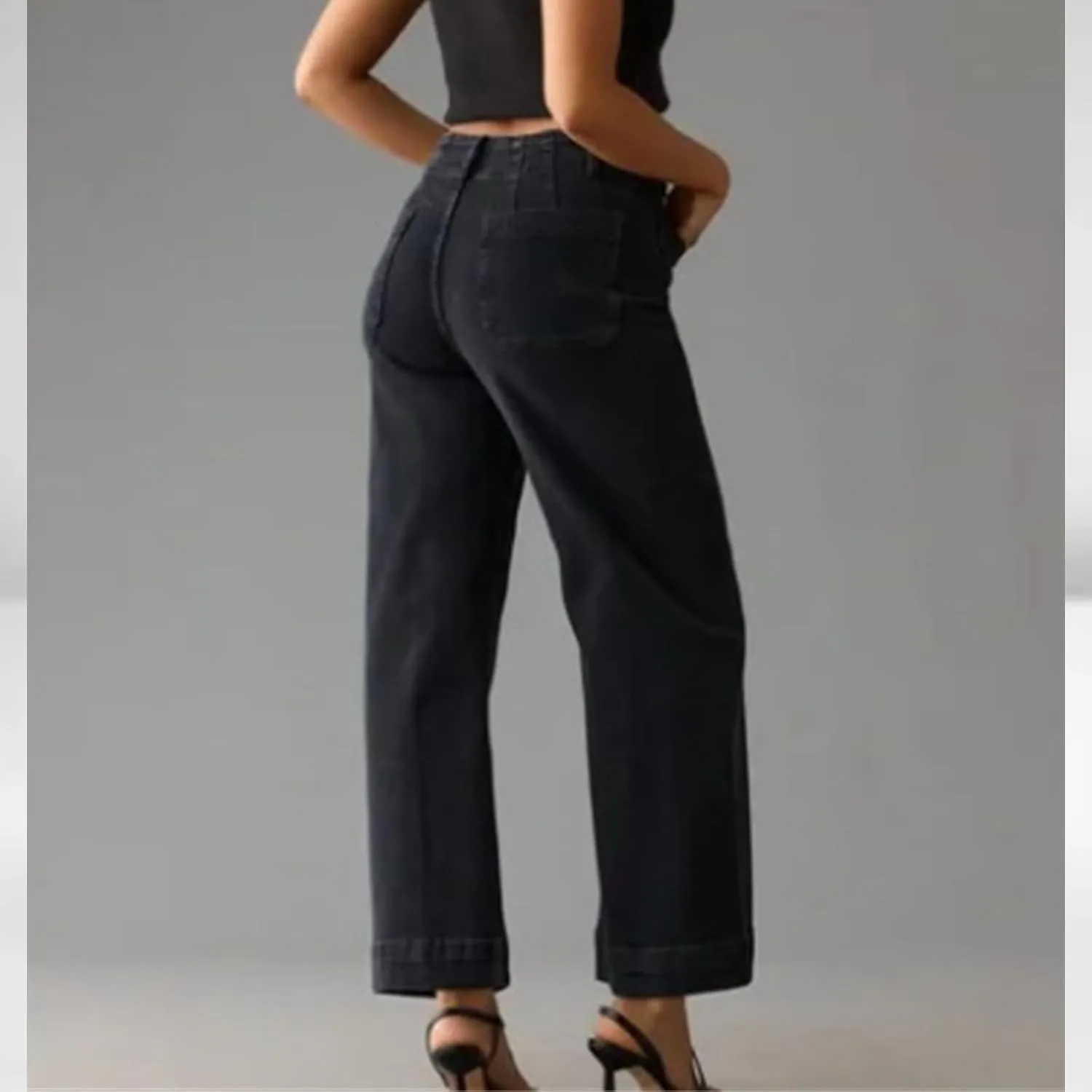Womens Jeans High Waisted Wide Leg Flare Cropped Denim Jeans Straight Leg Stretch Jean Capris Casual Trendy Ankle Pant