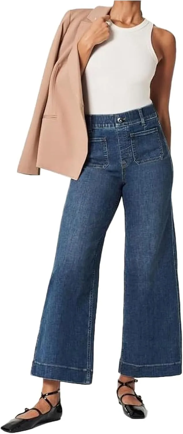 Womens Jeans High Waisted Wide Leg Flare Cropped Denim Jeans Straight Leg Stretch Jean Capris Casual Trendy Ankle Pant