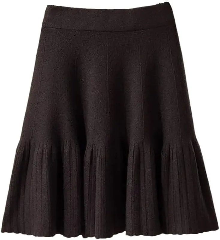 Women's Knitted Mini Sweater Skirts Elastic High Waist Short Pleated Skirts