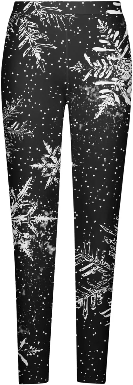 Womens Leggings Christmas Snowflake Print Tights Sweatpant Soft Comfy Stretch High Waist Holiday Casual Yoga Pants