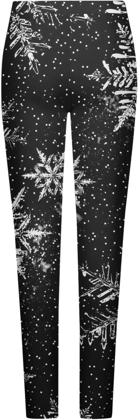 Womens Leggings Christmas Snowflake Print Tights Sweatpant Soft Comfy Stretch High Waist Holiday Casual Yoga Pants