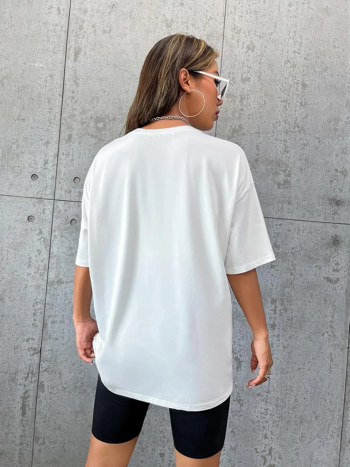 Women's Letter Graphic Crewneck T Shirt Half Sleeve Drop Shoulder Vintage Oversized Tees