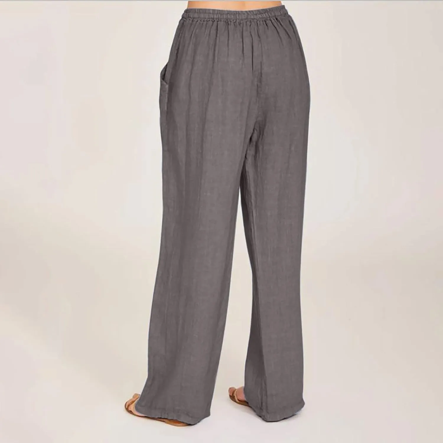 Womens Linen Pants 2025 Summer Wide Leg Casual Loose Fit Elastic High Waist Palazzo Pants Linen Trousers with Pockets