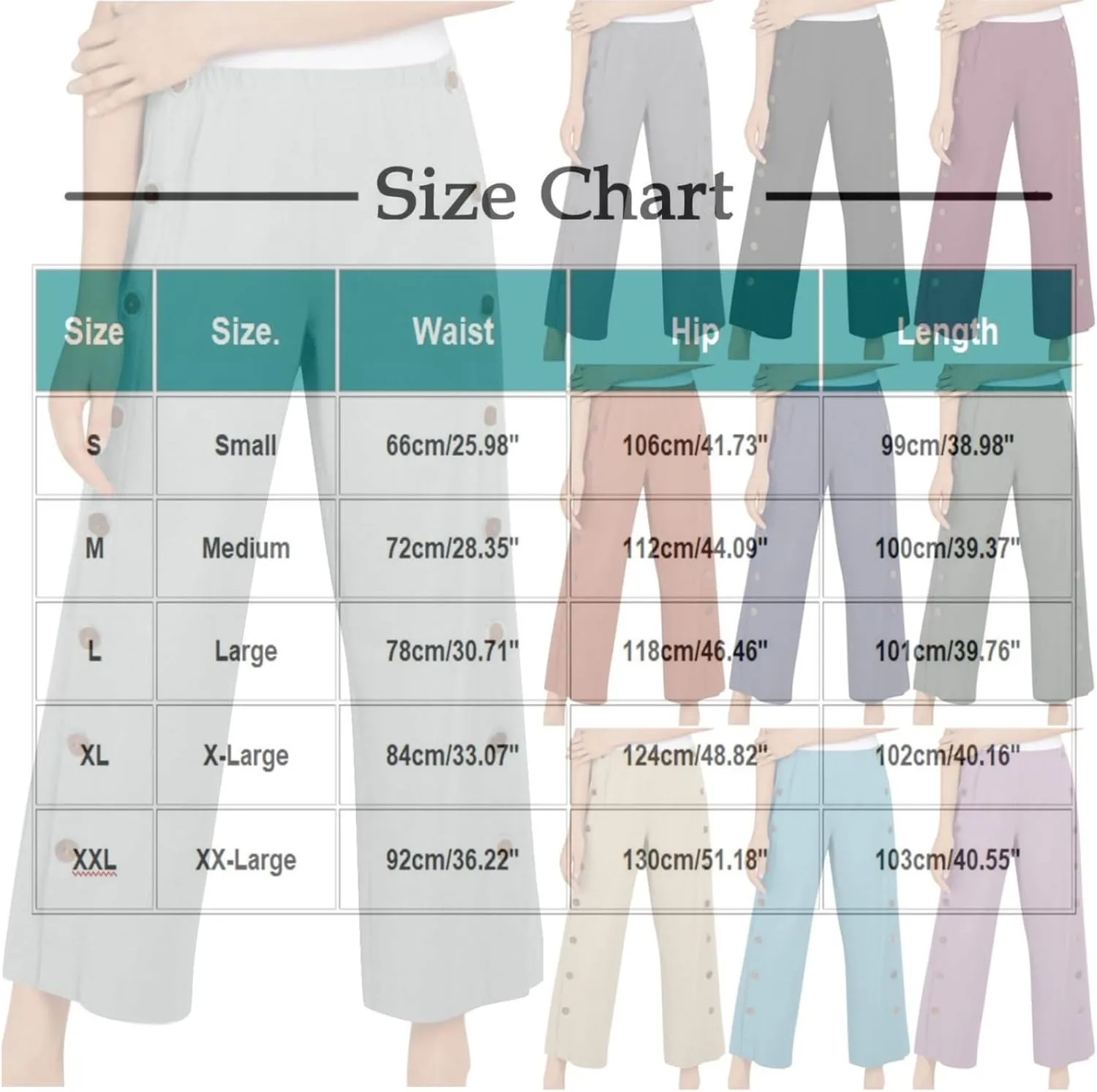 Womens Linen Pants Boho A-Lined Botton Slit Wide Leg Pants Casual Soft Baggy Daily Wear Trousers with Pockets
