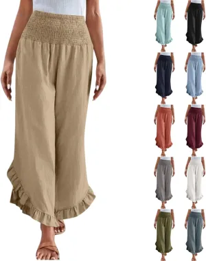 Womens Linen Pants Summer Wide Leg Pants Casual Loose Smocked High Waist Palazzo Pant Flowy Beach Trousers 2025