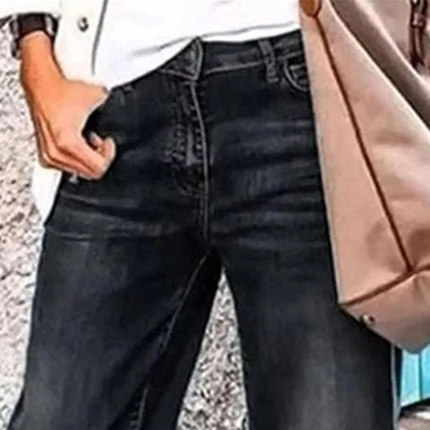 Women's Loose Stretch Jeans Business Mid Rise Wide Leg Casual Pants Fashion Retro Straight Jeans Solid Color