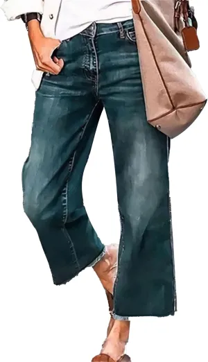 Women's Loose Stretch Jeans Business Mid Rise Wide Leg Casual Pants Fashion Retro Straight Jeans Solid Color