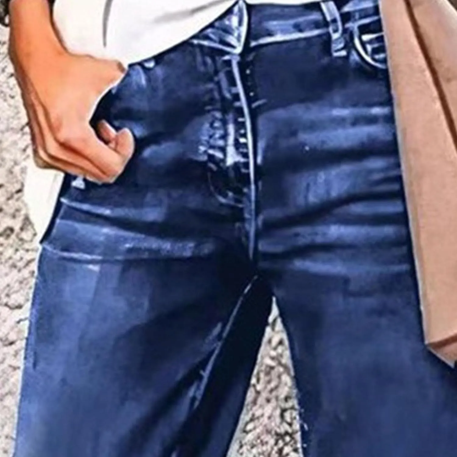 Women's Loose Stretch Jeans Business Mid Rise Wide Leg Casual Pants Fashion Retro Straight Jeans Solid Color