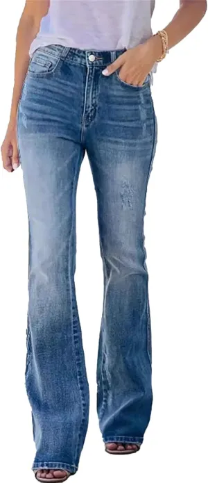 Women's Mid Waist Flared Jeans Tight Fashion Casual Pants 2025 Spring Slim Fit Micro Flared Pants Solid Color Jeans