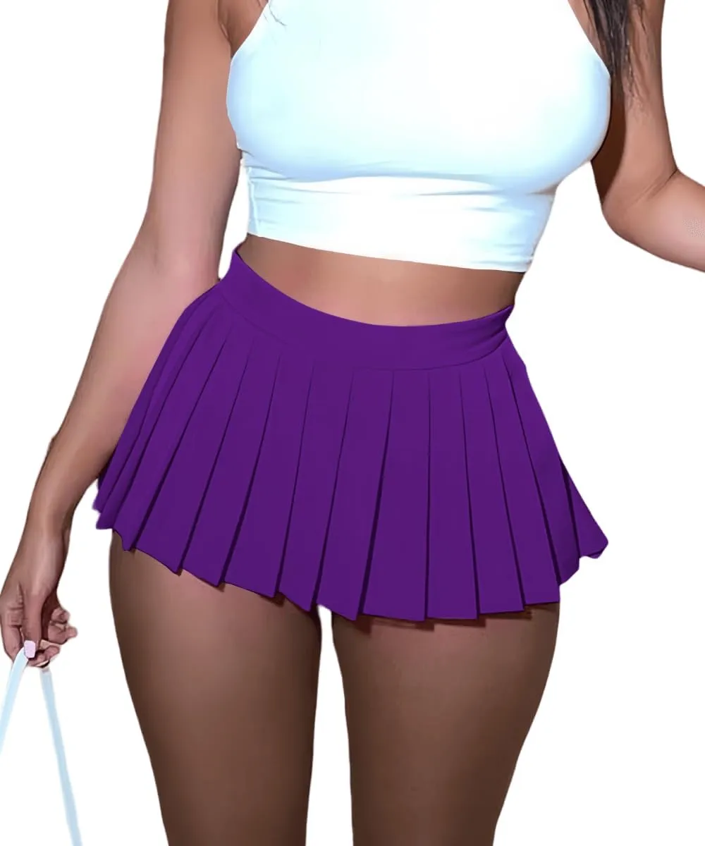 Womens Mini Pleated Skirts, Cargo Tennis Stretchy Y2k Skater A-Line Club School Skirt