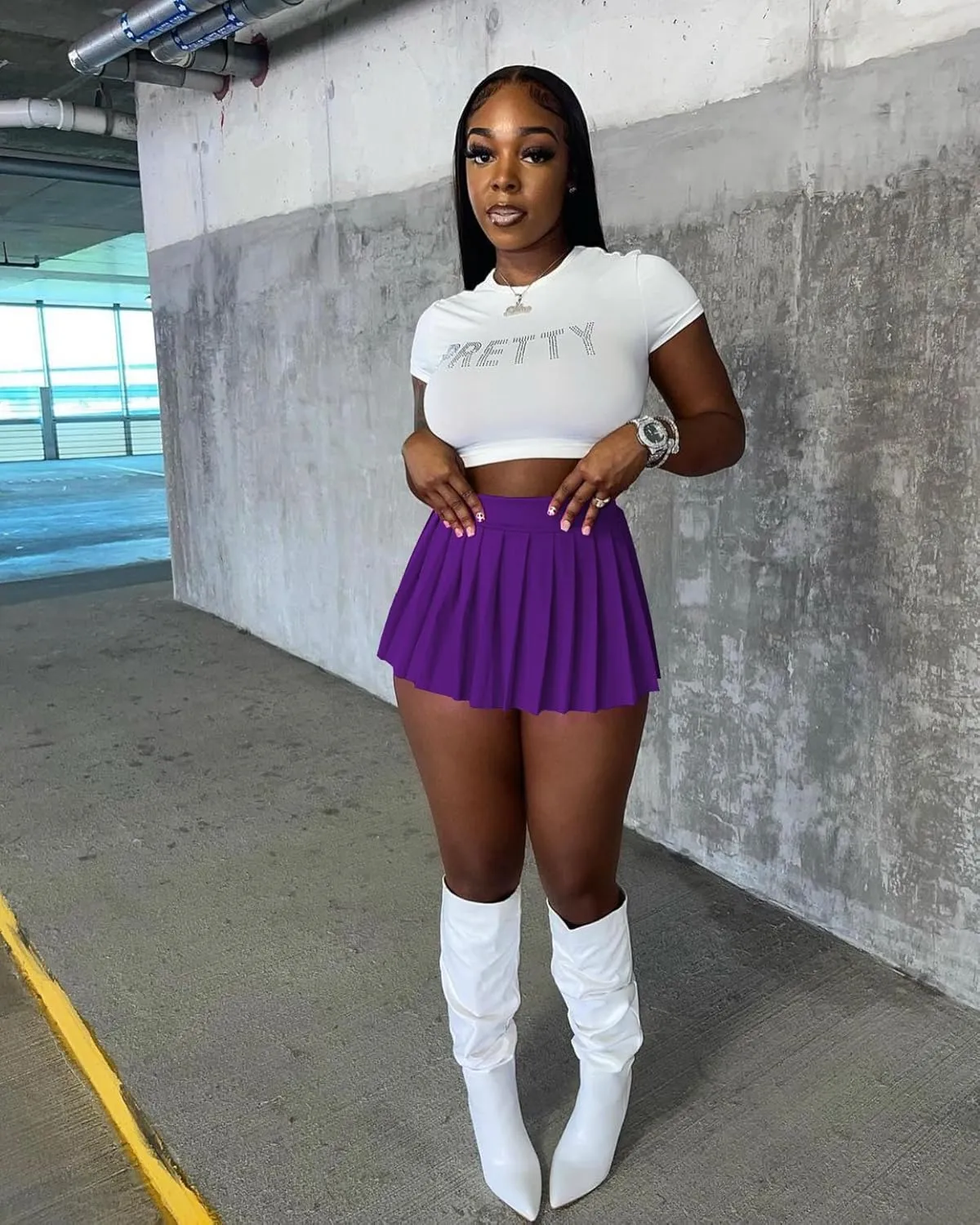 Womens Mini Pleated Skirts, Cargo Tennis Stretchy Y2k Skater A-Line Club School Skirt