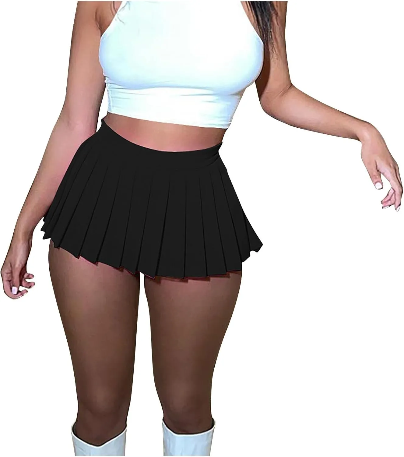 Women's Mini Pleated Skirts Sexy Trendy Solid Color Club Y2k High Wiast Stretchy Tennis Skater A-line Short Skirt
